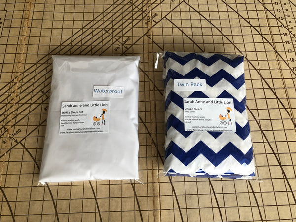 Twin Pack Fitted sheets and waterproof mattress protector to fit portacot
