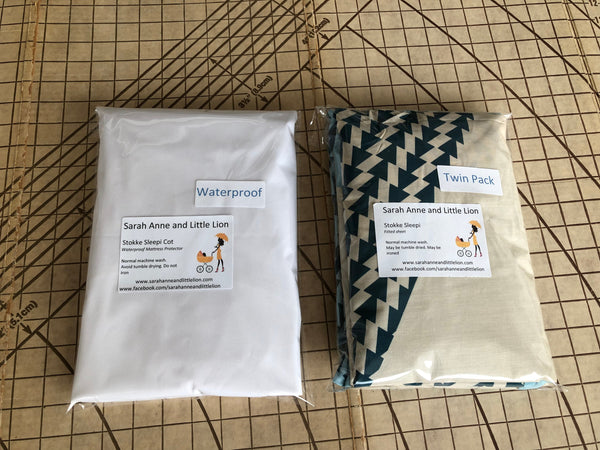 Twin Pack Fitted sheets and waterproof mattress protector to fit portacot