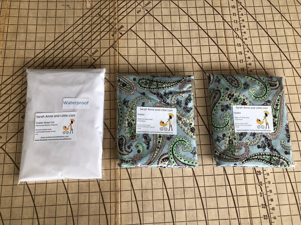 Twin Pack Fitted sheets and waterproof mattress protector to fit portacot