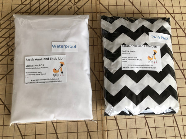 Twin Pack Fitted sheets and waterproof mattress protector to fit Stokke Sleepi cot