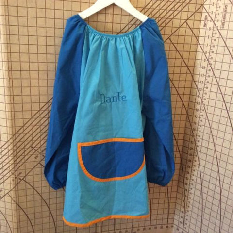 Blue personalised Polyester/Cotton Art Smock Size 8-10 choose your own name