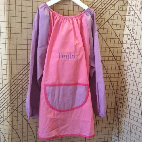 Pink personalised Polyester/Cotton Art Smock Size 5-7 choose your own name