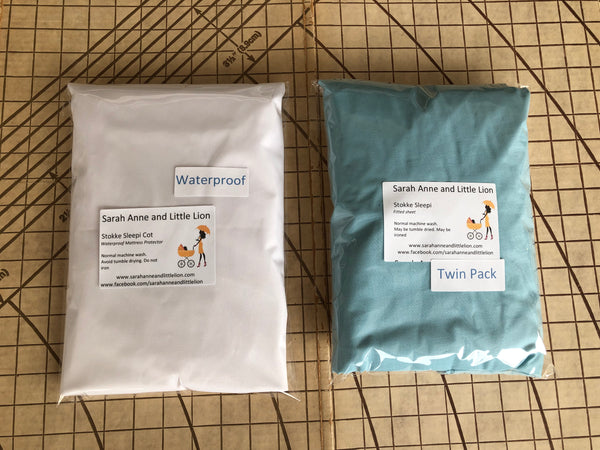 Twin Pack Fitted sheets and waterproof mattress protector to fit Leander Classic Cot