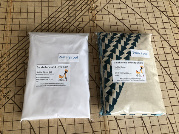 Twin Pack Fitted sheets and waterproof mattress protector to fit Stokke Sleepi cot