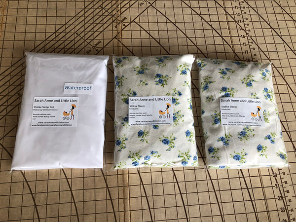 Twin Pack Fitted sheets and waterproof mattress protector to fit Leander Classic Cot