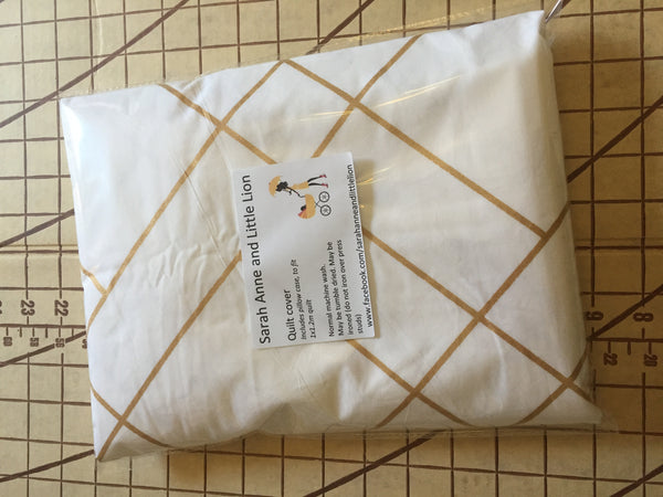 White Geo Gold Metallic Cot Quilt Cover And Pillow Case