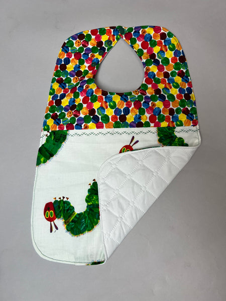 Super bibs! Wider and longer with an adjustable neck opening for the perfect fit - Hungry Caterpillar