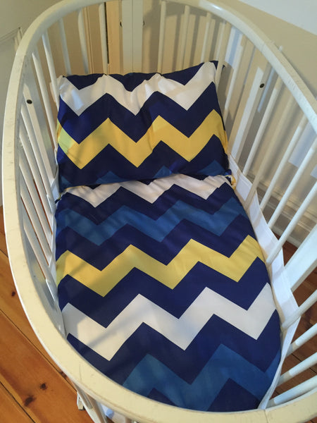 Blue Yellow White Chevron Cot Quilt Cover And Pillow Case