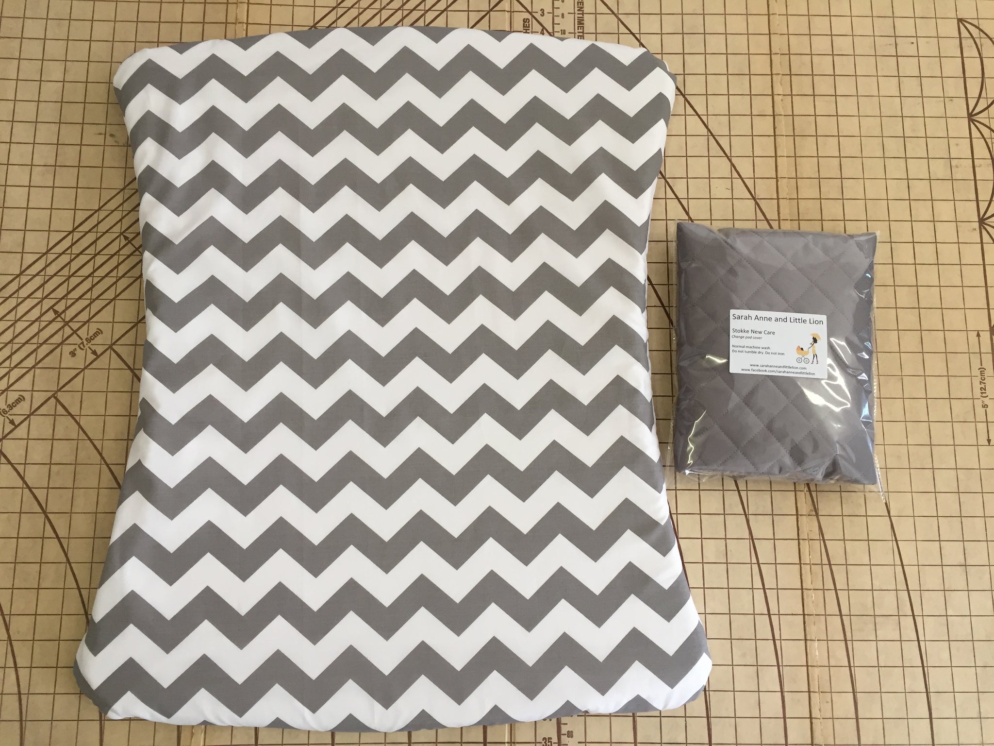Twin pack - to fit Stokke New Care Change Mat Pad Cover Grey chevron and grey quilted waterproof