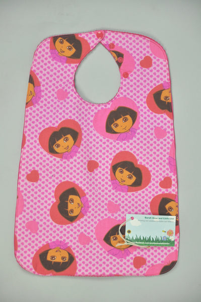 Super bibs! Wider and longer with an adustable neck opening for the perfect fit - Dora the Explorer
