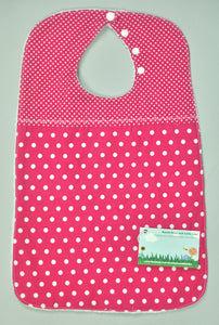 Super bibs! Wider and longer with an adustable neck opening for the perfect fit - Spotty hot pink