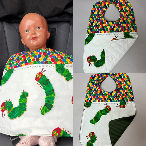 Super bibs! Wider and longer with an adjustable neck opening for the perfect fit - Hungry Caterpillar